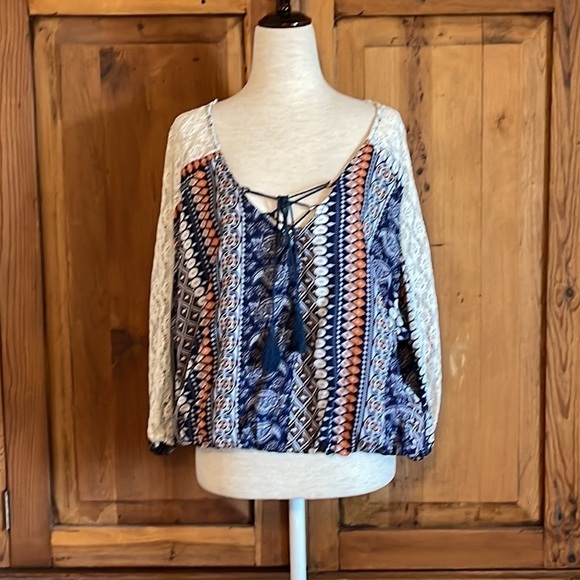 NWT Anthropologie HAZEL Blue & Orange Bohemian Style Blouse Sz. S - Picture 9 of 14
